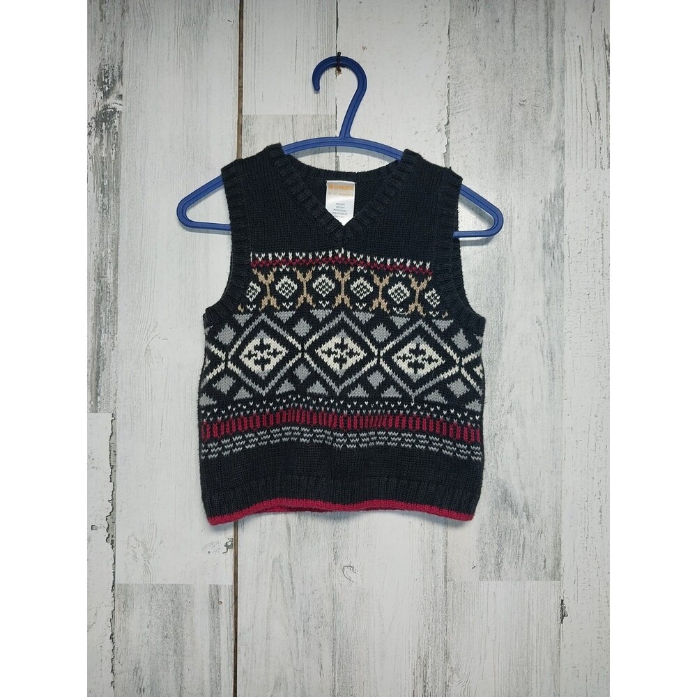 Gymboree Boys Sweater Vest Boys Size 6-12 Months Faire Isle Black Multi
